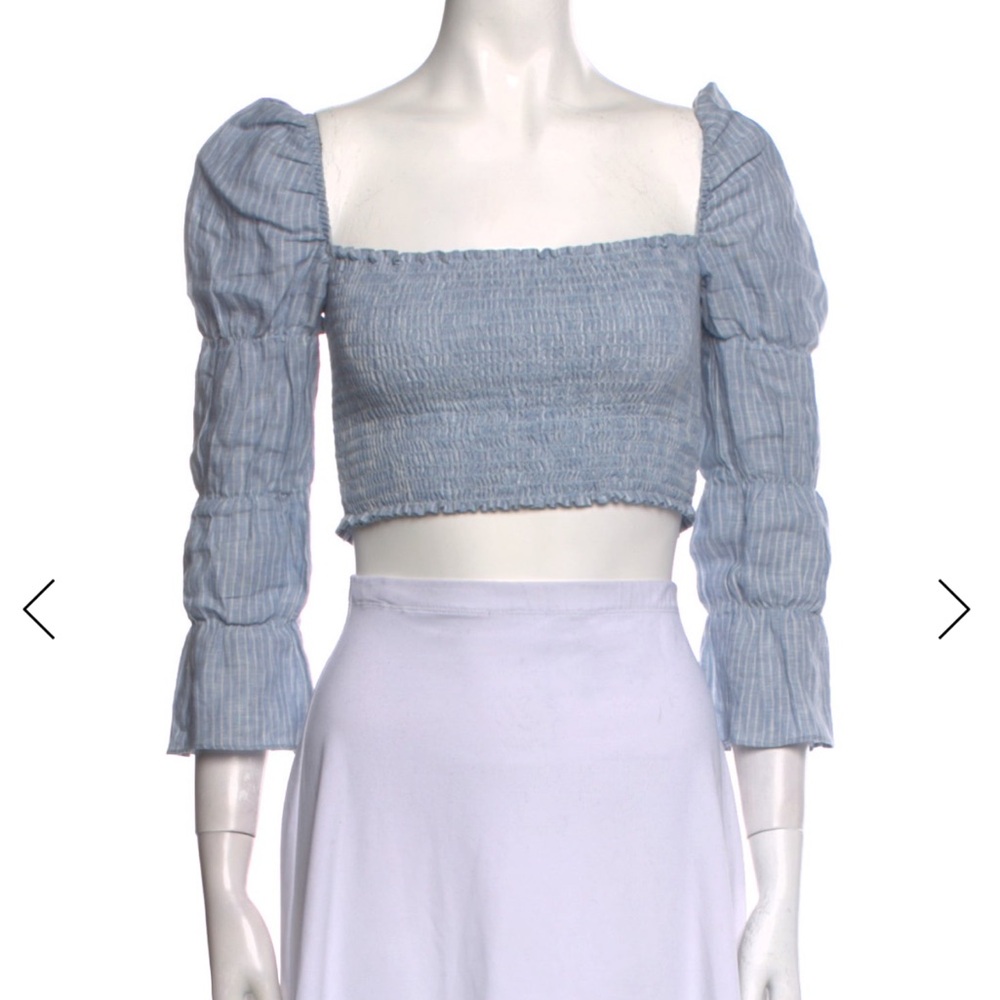 Reformation Blue Linen Cropped Stretchy Top